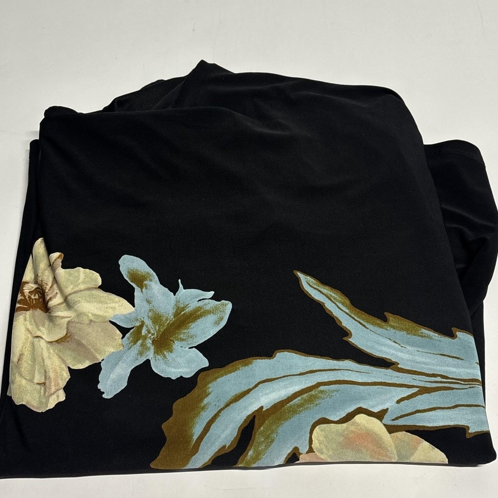Frank Lyman Blouse Womens 14 Black Floral Kimono Sleeve Scoop Neck Tunic Top - Picture 12 of 13